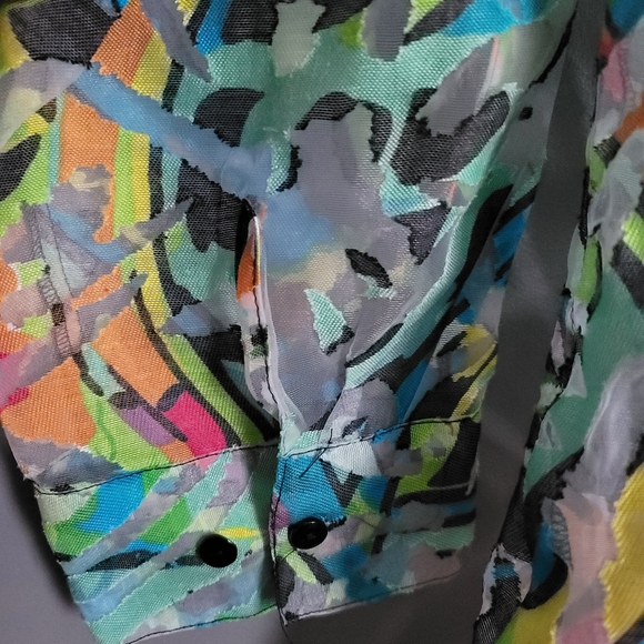 Erin London Sheer Button-Front Multicolor Print  Long-Sleeve Shirt Top. Size XL - Picture 5 of 9